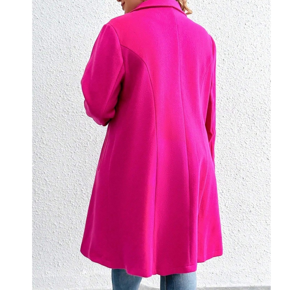 Plus Double Breasted Button up Pocket Jacket Coat - Picture 6 of 13